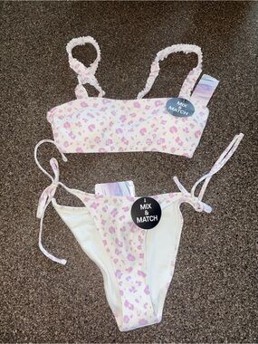 Forever 21 Pink and White Leopard Print Tie-Side Bikini Set